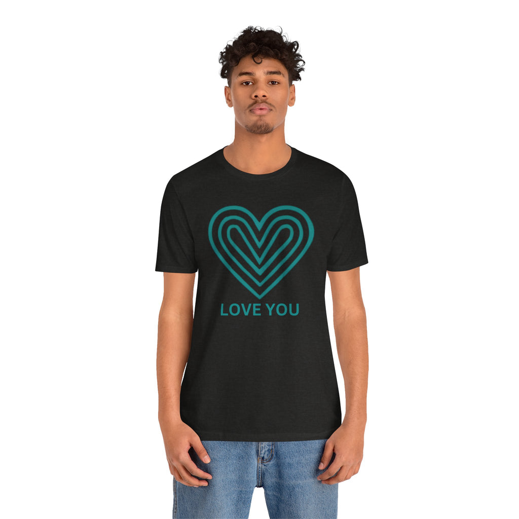 Love You Heart T-Shirt with teal heart logo by Love You Adam