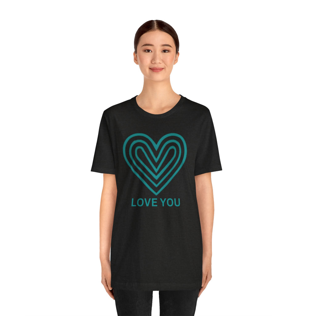 Love You Heart T-Shirt with teal heart logo by Love You Adam