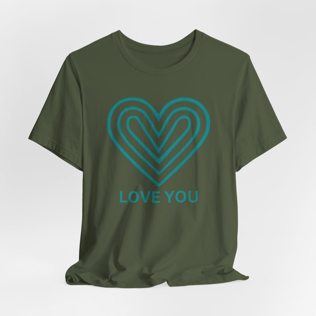 Love You Heart T-Shirt with teal heart logo by Love You Adam