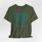 Love You Heart T-Shirt with teal heart logo by Love You Adam