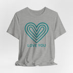 Love You Heart T-Shirt with teal heart logo by Love You Adam