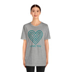 Love You Heart T-Shirt with teal heart logo by Love You Adam