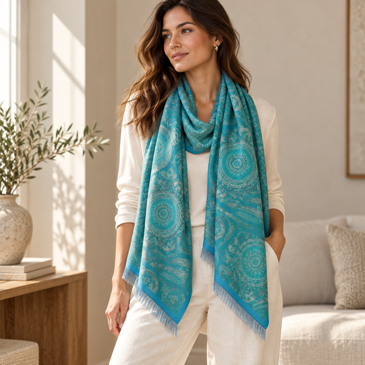 Teal Medallion Scarf