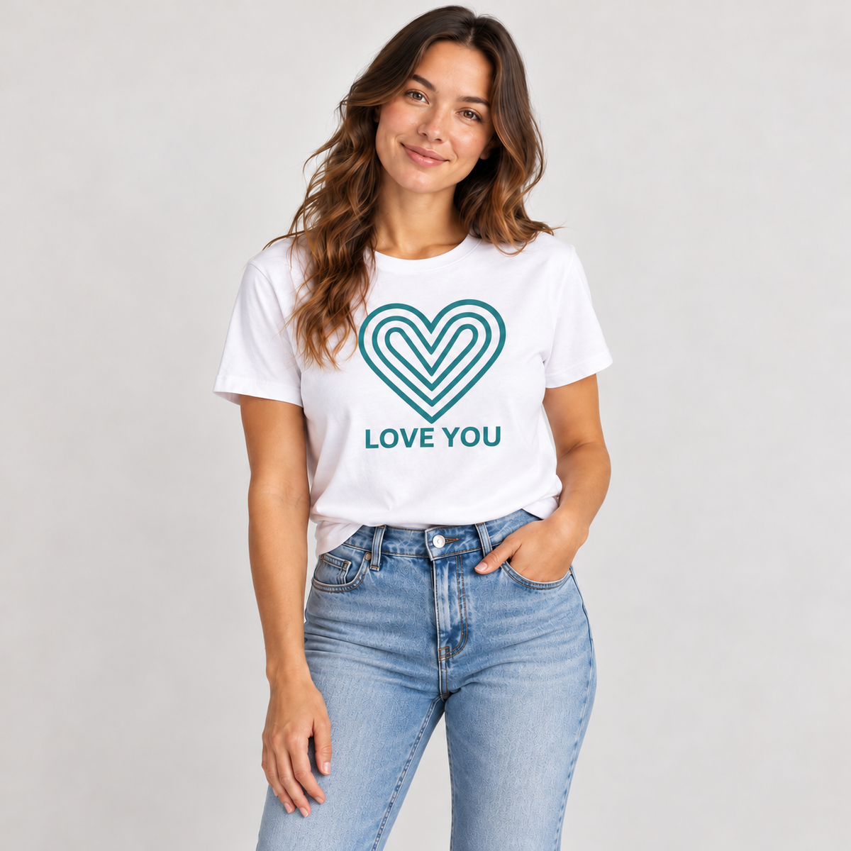 Love You Heart T-Shirt with teal heart logo by Love You Adam