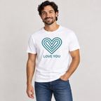 Love You Heart T-Shirt with teal heart logo by Love You Adam